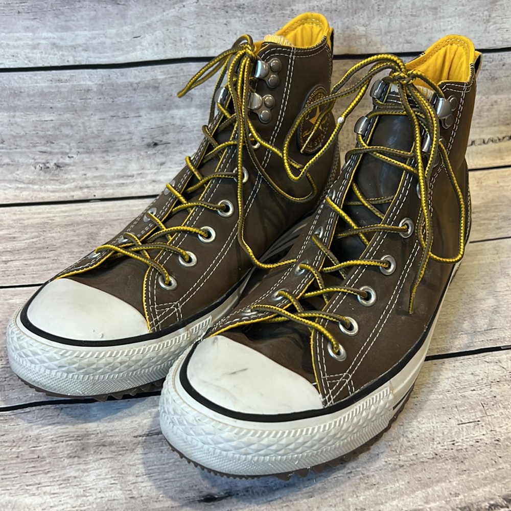 Converse Brown High-Top Sneakers with Yellow Accents